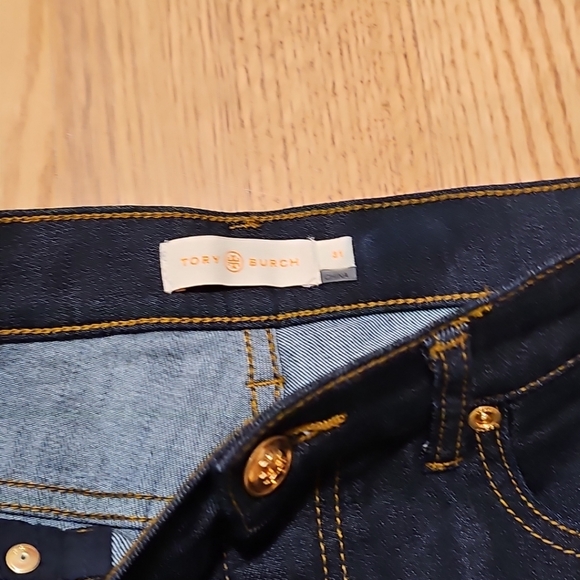 ALT Elena Gilbert Tory Burch Denim Pants Women Sz 31 Dark Straight Leg High Rise - Picture 9 of 16